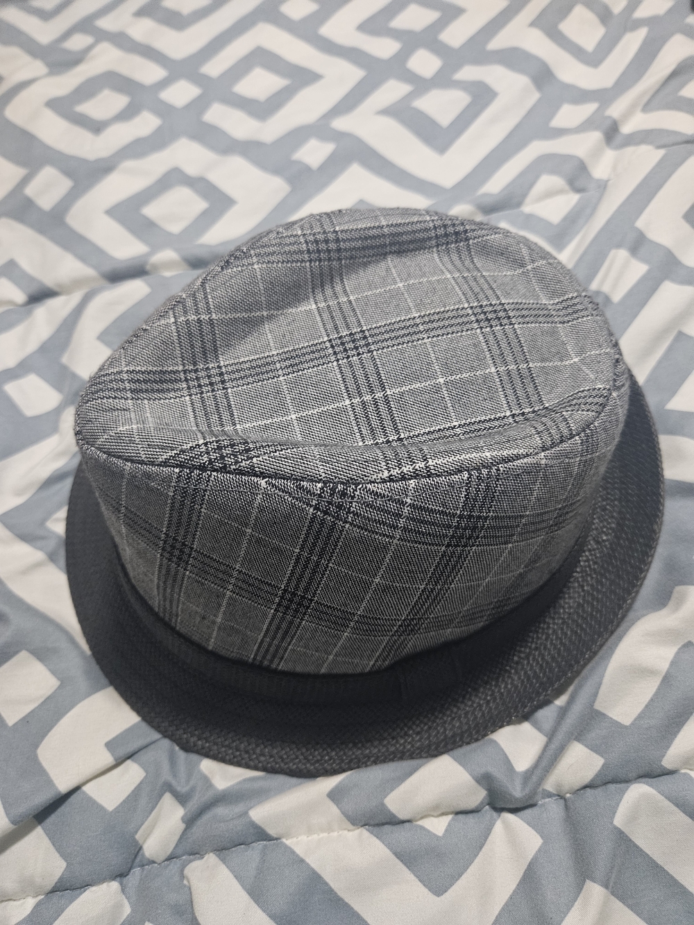 Gray Plaid Fedora Hat